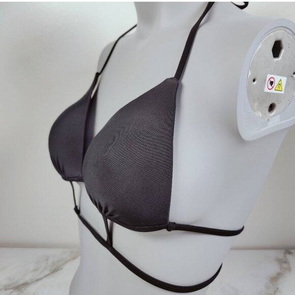 Unbranded Black Caged Molded Cup Halter Triangle Bikini Top, Sz L - Picture 4 of 10